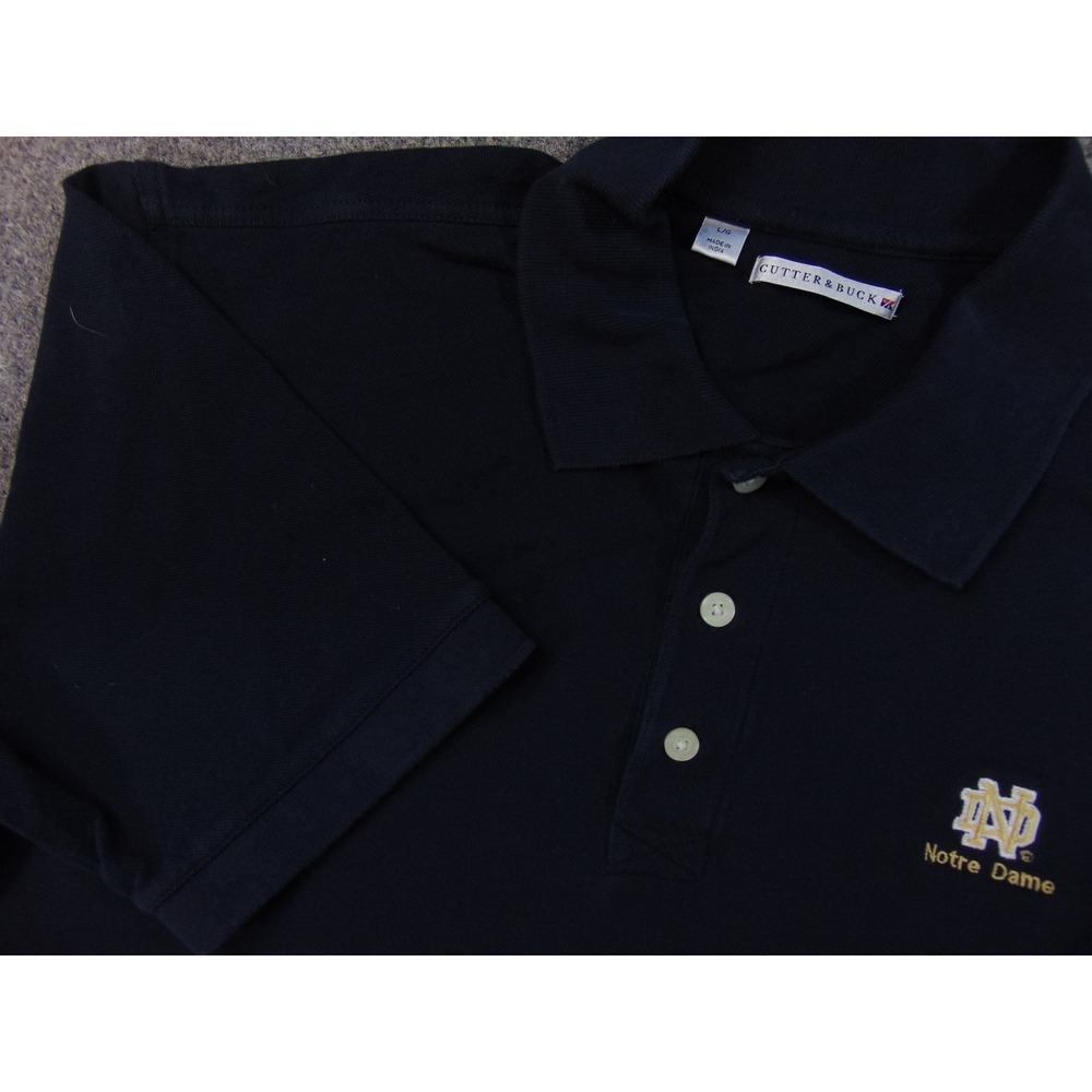 Notre Dame Polo Shirt Mens Large Navy‎ Blue Solid Cutter & Buck Collegiate NCAA